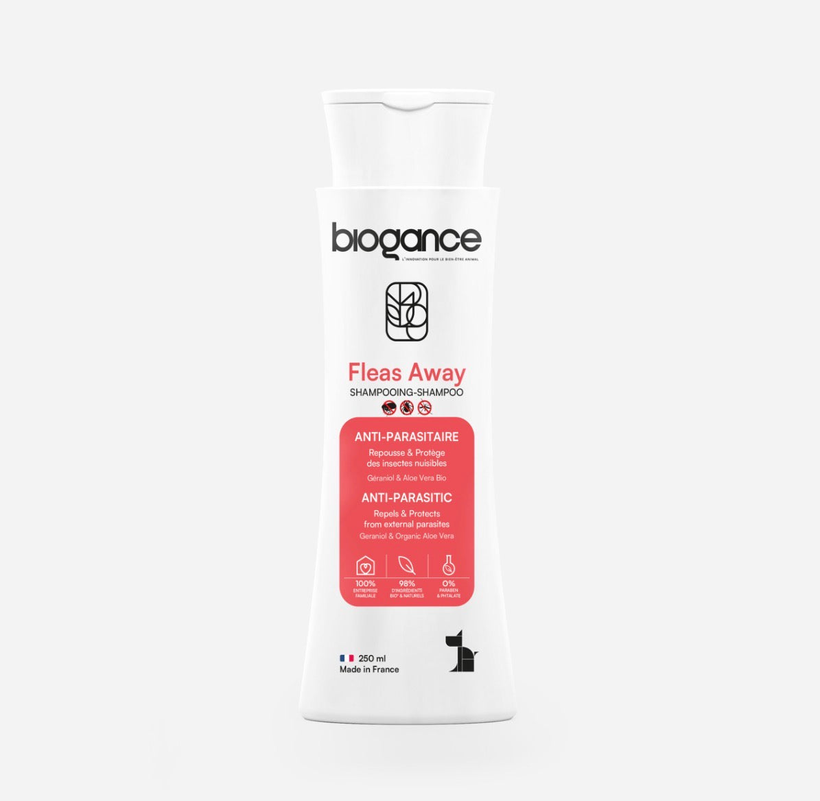 Shampoing antiparasitaire chien Fleas Away – Protège naturellement contre les parasites – Biogance